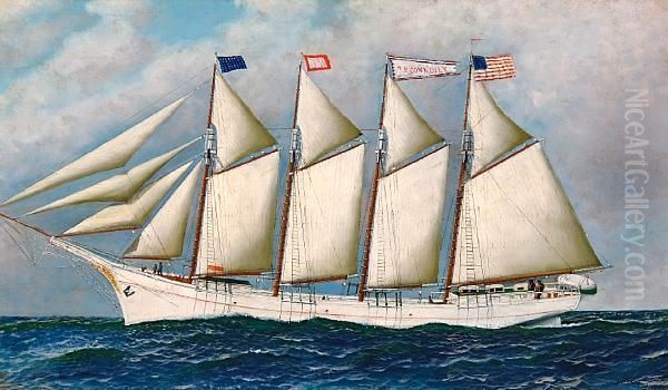 The Four-masted American Schooner M.p.connelly Oil Painting by Antonio Nicolo Gasparo Jacobsen