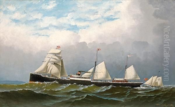 The British Auxiliary Steamer Cornwallapproaching New York Oil Painting by Antonio Nicolo Gasparo Jacobsen