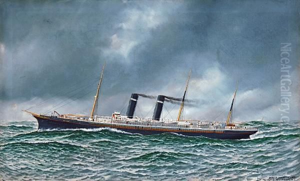 The Liner New York (formerly City Of New York)in A North Atlantic Swell Oil Painting by Antonio Nicolo Gasparo Jacobsen