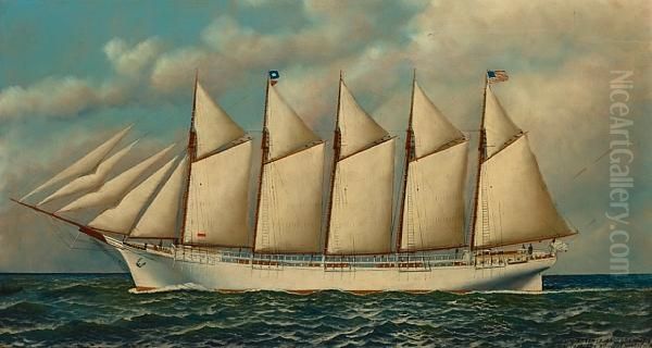 The Schooner 
St. Johns New Foundland 
Departing Oil Painting by Antonio Nicolo Gasparo Jacobsen