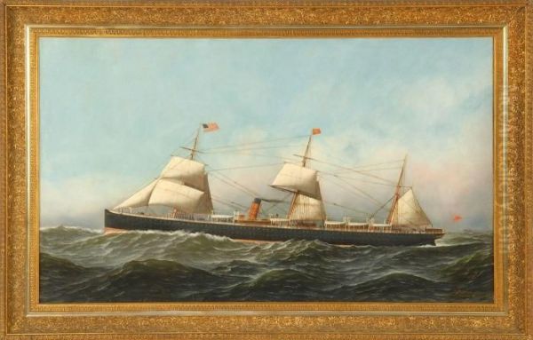 The White Star Line Sail/steamer Oil Painting by Antonio Nicolo Gasparo Jacobsen