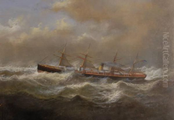 Passenger Steam And Sail Ship On The Medway Oil Painting by Antonio Nicolo Gasparo Jacobsen