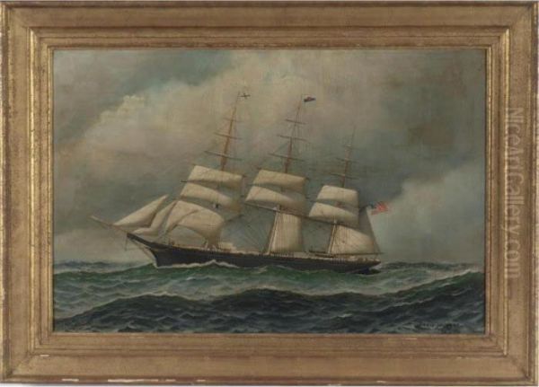 The Stao-round: A Three-masted Sailing Vessel Oil Painting by Antonio Nicolo Gasparo Jacobsen