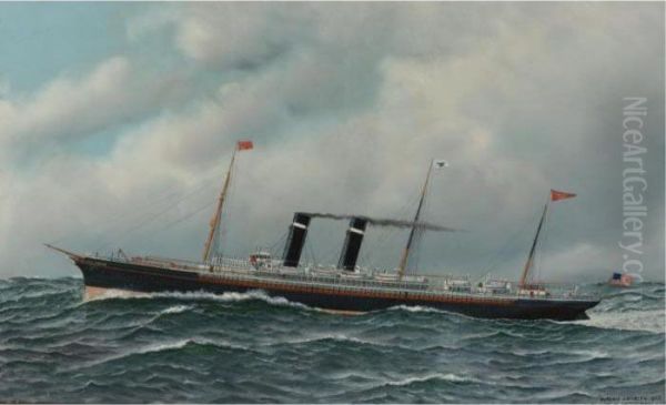 The Steamship 'new York' Oil Painting by Antonio Nicolo Gasparo Jacobsen