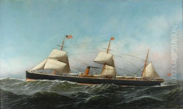 The White Star Line Sail/steamer Oil Painting by Antonio Nicolo Gasparo Jacobsen