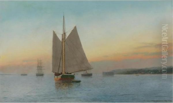 Lumber Schooner In New York's Lower Bay Oil Painting by Antonio Nicolo Gasparo Jacobsen