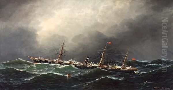 The City Of Berlin Steamship On High Seas, Newyork Oil Painting by Antonio Nicolo Gasparo Jacobsen