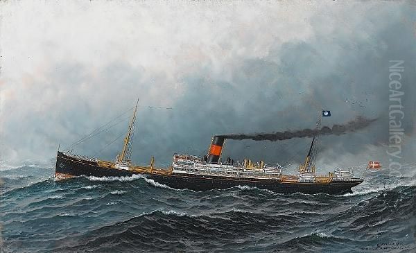 The North Atlantic Liner 'oscar Ii' At Sea Oil Painting by Antonio Nicolo Gasparo Jacobsen