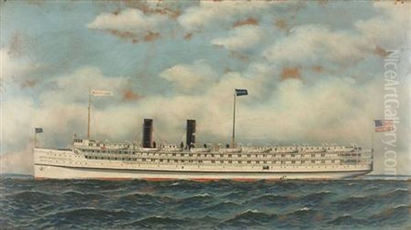 Bunker Hillsteamship, 1914/18 Oil Painting by Antonio Nicolo Gasparo Jacobsen