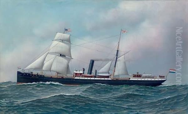 The Dutch Steamship Orange Nassau Outward-bound For America Oil Painting by Antonio Nicolo Gasparo Jacobsen