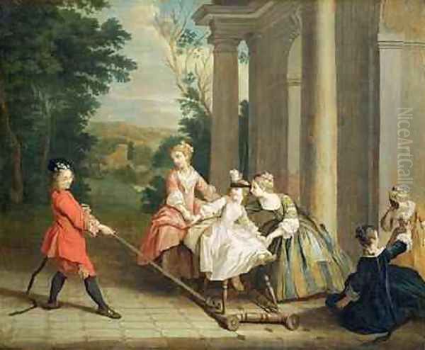 Children Playing with a Hobby Horse 1741-47 Oil Painting by Joseph Francis Nollekens