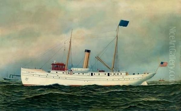 S.s. New Jersey Of The Inman Line Passsing Sandy Hook Lightship Oil Painting by Antonio Nicolo Gasparo Jacobsen