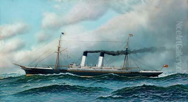 The National Line's Steamer America Oil Painting by Antonio Nicolo Gasparo Jacobsen