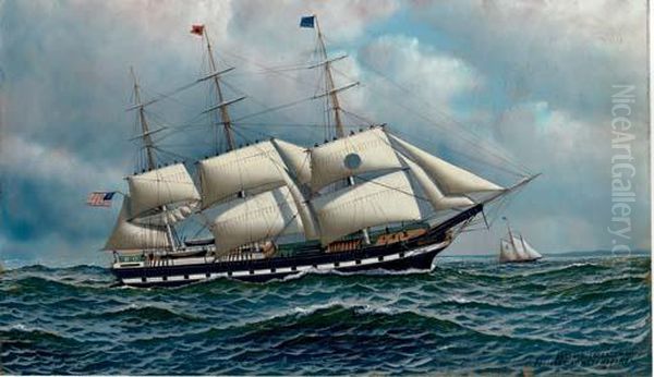 The American Black Ball Line Columbia Calling For Apilot Oil Painting by Antonio Nicolo Gasparo Jacobsen