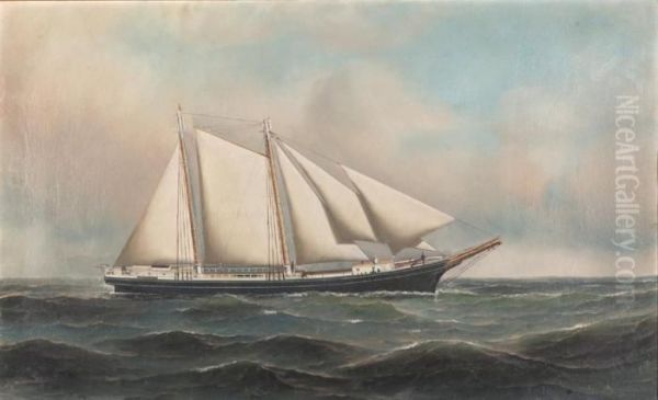 Pairof Views Of The Schooner John R. Bergen Oil Painting by Antonio Nicolo Gasparo Jacobsen