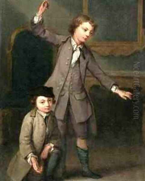 Two Boys of the Nollekens Family Probably Joseph and John Joseph Playing at Tops 1745 Oil Painting by Joseph Francis Nollekens