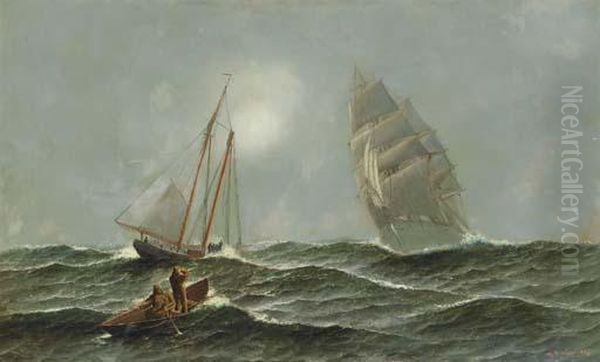 A Two Masted Clipper Ship Oil Painting by Antonio Nicolo Gasparo Jacobsen