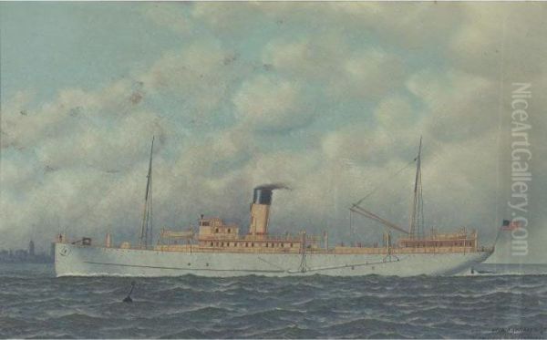 American Steamship Off New York Oil Painting by Antonio Nicolo Gasparo Jacobsen