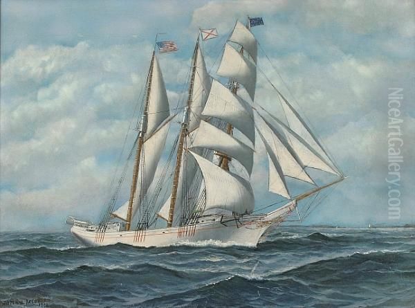 Schooner Oil Painting by Antonio Nicolo Gasparo Jacobsen