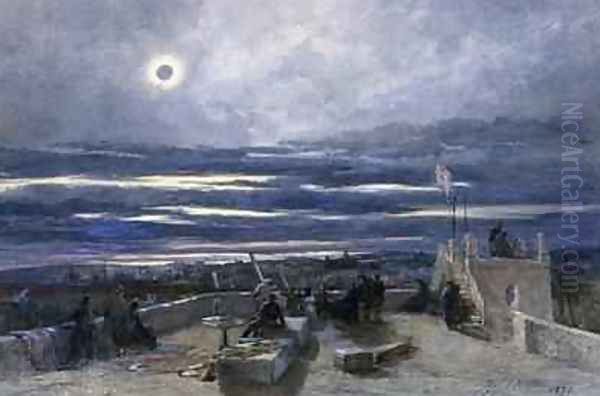 Total Eclipse of the Sun Andalucia Spain 1870 Oil Painting by Paul Jacob Naftel