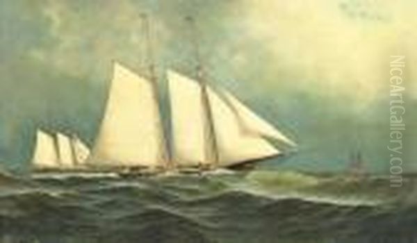 A Breezy Day Outside, Estelle Leading Resolute To Sandy Hooklightship Oil Painting by Antonio Nicolo Gasparo Jacobsen