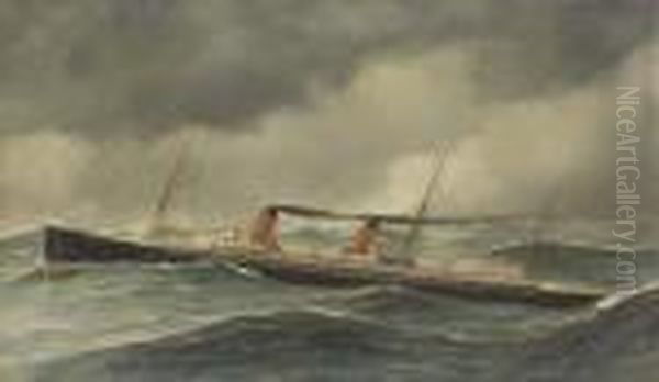 The French Liner La Touraine In Heavy Seas Oil Painting by Antonio Nicolo Gasparo Jacobsen