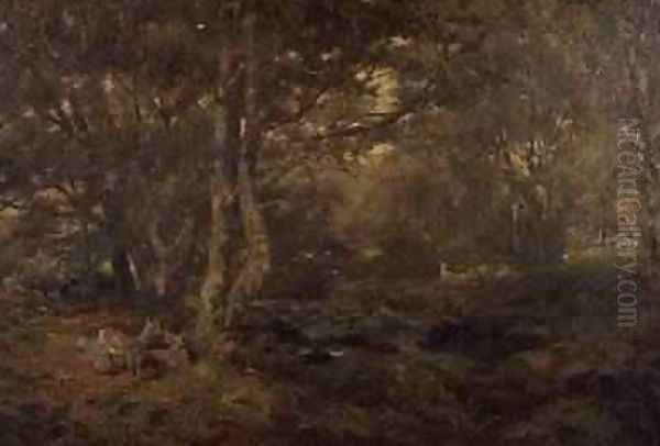 Through the Wood PontyGytyn North Wales 1880 Oil Painting by Paul Jacob Naftel