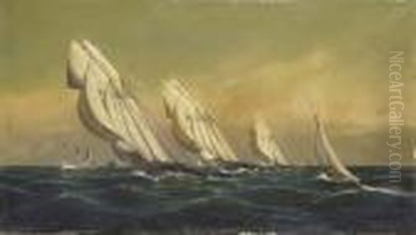 A New York Yacht Club Member's Race Between The Schoonersdreadnought, Estelle And Clio Oil Painting by Antonio Nicolo Gasparo Jacobsen