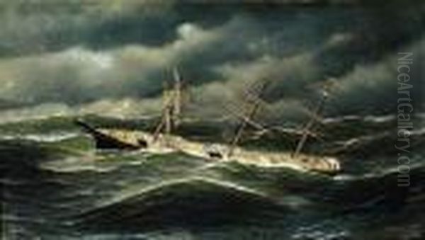 American Ship L.schepp In A Typhoon Off Bellona Reef Oil Painting by Antonio Nicolo Gasparo Jacobsen