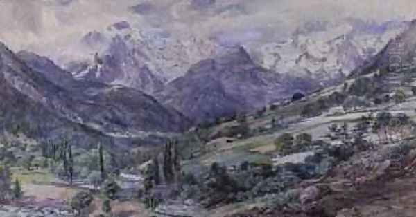 An Alpine View Oil Painting by Paul Jacob Naftel