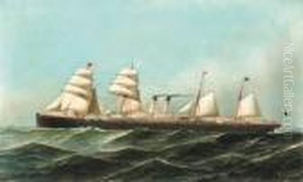 The Steam Sail Ship Westernland
Signed And Dated 'a.jacobsen 1886' (lower Right) Oil Painting by Antonio Nicolo Gasparo Jacobsen