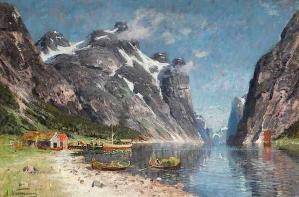 Norwegian Fjord (En Norsk fjord) Oil Painting by Adelsteen Normann