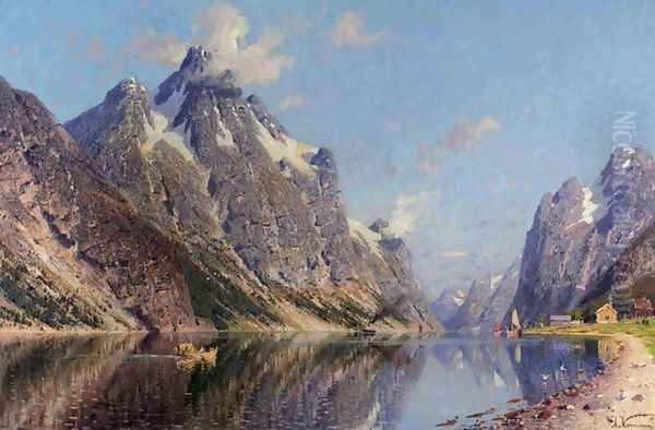 Snow-Capped Fjord (En snødekket fjord) Oil Painting by Adelsteen Normann