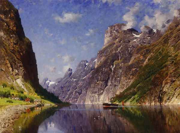 View of a Fjord Oil Painting by Adelsteen Normann