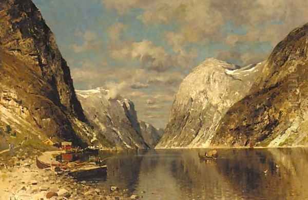 A fjord on a Summer's day Oil Painting by Adelsteen Normann