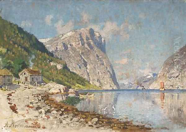 A Norwegian fjord Oil Painting by Adelsteen Normann