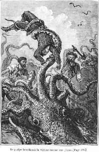 The Octopus Attacking the Nautilus Oil Painting by Alphonse Marie de Neuville