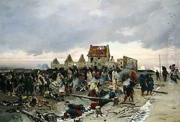 Bivouac at Le Bourget after the Battle of 21st December 1870 1872 Oil Painting by Alphonse Marie de Neuville