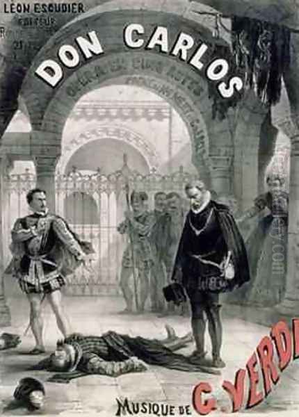 Poster advertising Don Carlos Oil Painting by Alphonse Marie de Neuville