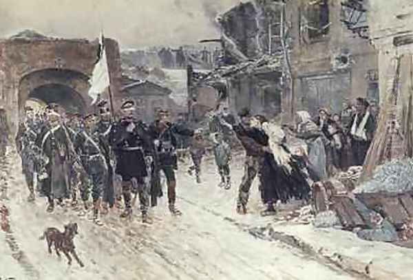 The Entrance into Belfort of the German Commander Bearing the Flag of Truce 4th November 1870 1884 Oil Painting by Alphonse Marie de Neuville