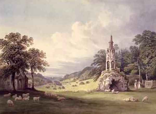 Stourhead the Lake and Bridge with the Temple of Apollo and the Pantheon Oil Painting by Francis Nicholson