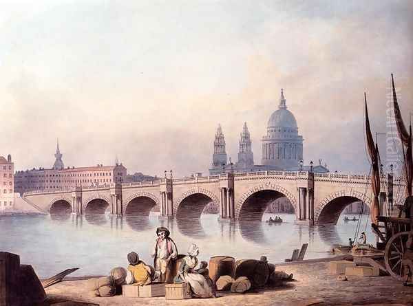 View Of Blackfriars Bridge With With St. Paul's Cathedral Beyond Oil Painting by Francis Nicholson