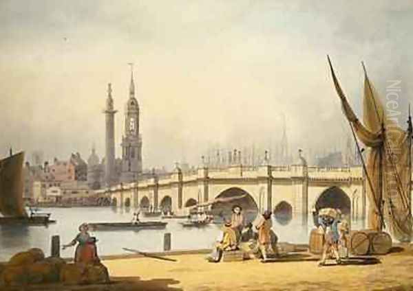 London Bridge and the Monument 1795 Oil Painting by Francis Nicholson