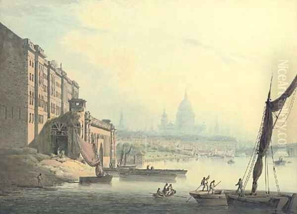 View of the Thames, from Somerset House with St Paul's Cathedral in the distance, London Oil Painting by Francis Nicholson