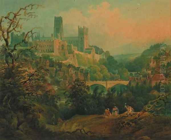 A distant view of Durham Oil Painting by Francis Nicholson