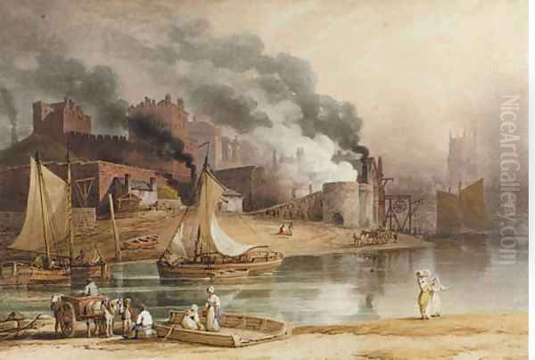 Chester Castle and Skinners Yard Oil Painting by Francis Nicholson