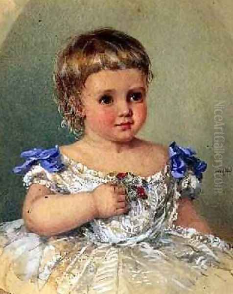 Portrait of a Child with a Posy of Wild Flowers 1871 Oil Painting by Isabel Oakley Naftel