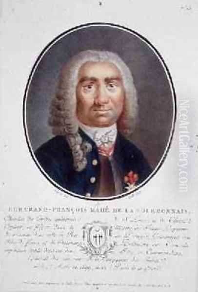 Bertrand-Francois Mahe de la Bourdonnais 1699-1753 from Portraits des grands hommes femmes illustres et sujets memorables de France Oil Painting by Naigeon, Jean Claude