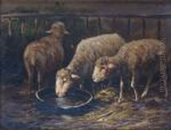 Les Trois Moutons Oil Painting by Charles Emile Jacque