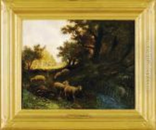 Sheep In Country Landscape Oil Painting by Charles Emile Jacque